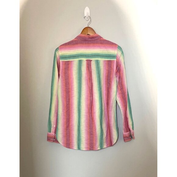 J.Crew Womens pink and green linen Striped Button-Up Shirt Size 6 - Picture 8 of 12